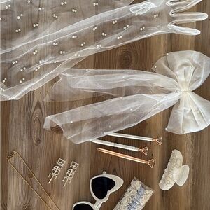 Bride Elegant Sheer Pearl Gloves and Accessories